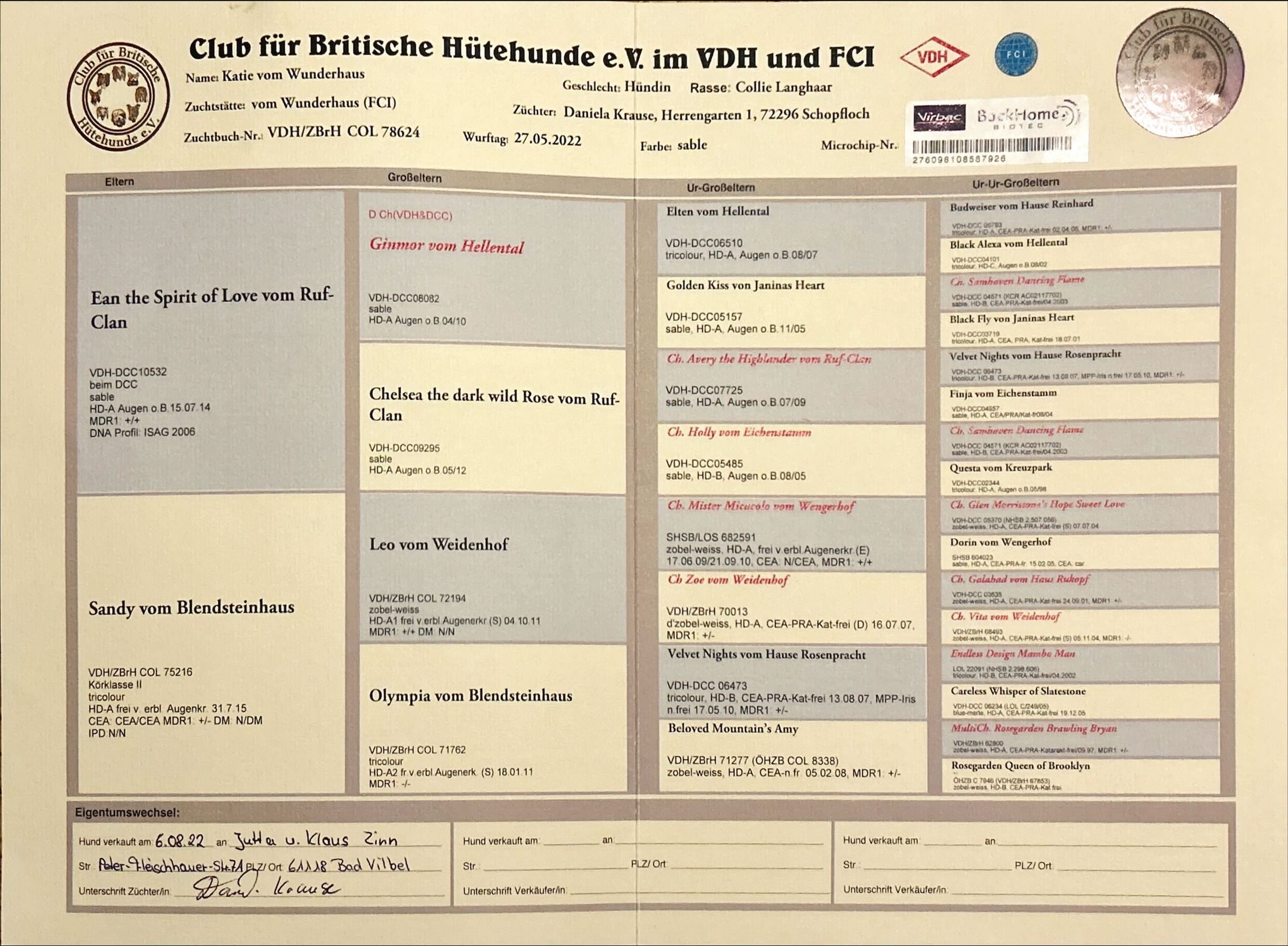Ahnentafel Katie vom Wunderhaus